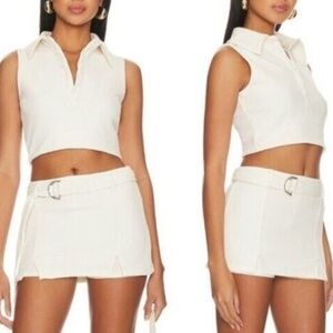 NWT Camila Coelho Beja Ivory Waffle Knit Tenniscore Collared Crop Top size XL